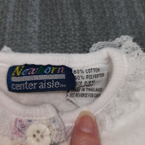 Vintage Baby Girls Newborn Center Aisle Sweatshirt Top White Floral Ruffle 0-6 M - Picture 4 of 4